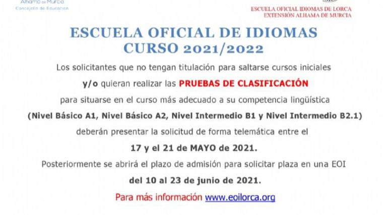 Abierto el plazo para solicitar las pruebas de clasificación de la EOI