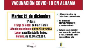 La vacunación a menores de 12 años de Alhama llega el día 21