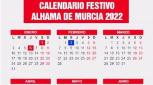 Calendario festivo para 2022 en Alhama de Murcia