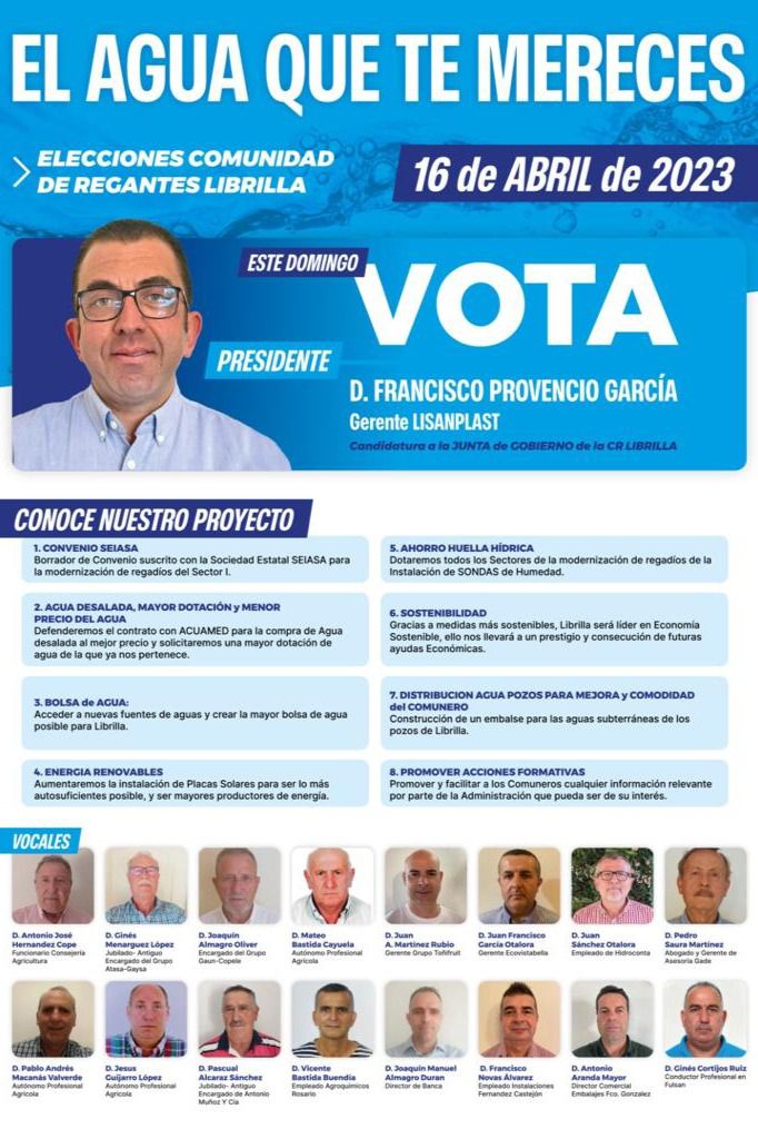 Los regantes de Librilla celebran elecciones este domingo