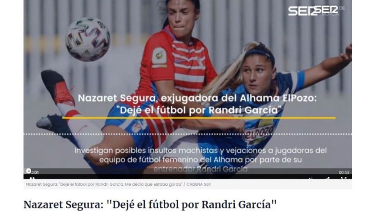Ex jugadora del Alhama CF, en la SER: 'Dejé el fútbol por Randri'