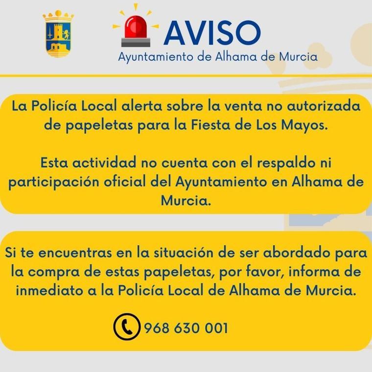 La Policía Local alerta de la venta de papeletas de los Mayos