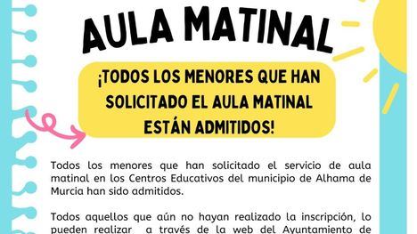 Admitidos todos los inscritos en el aula matinal esta semana