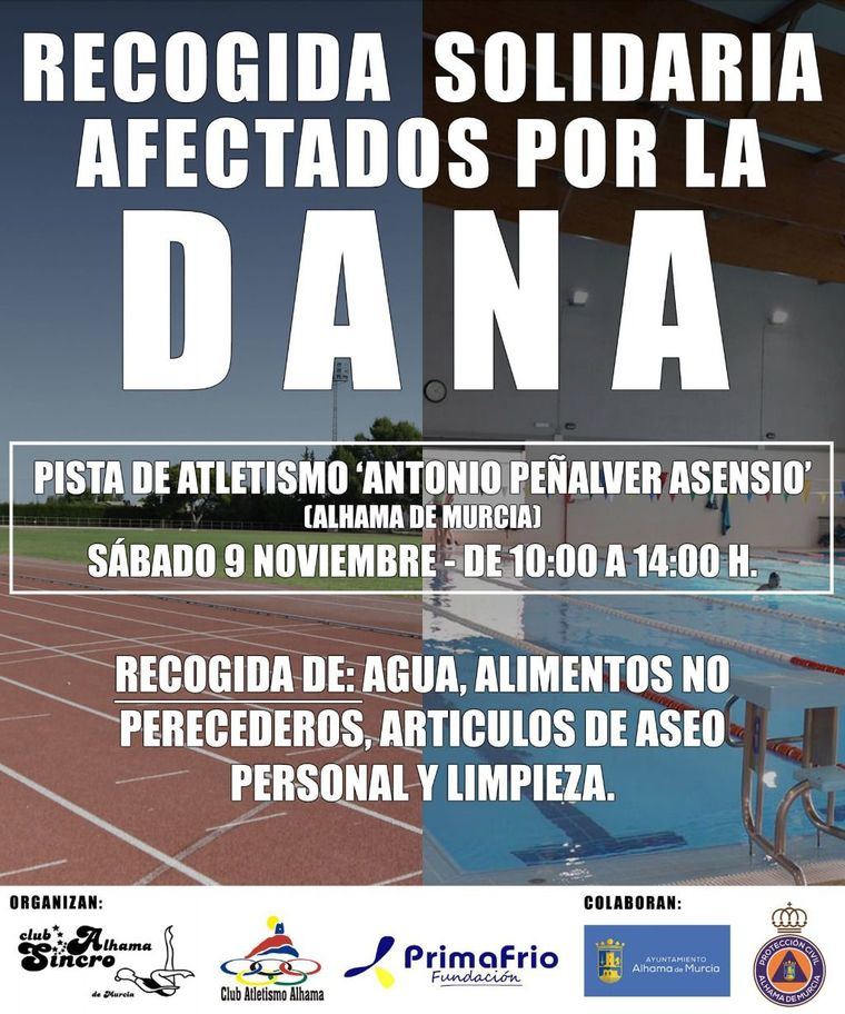 Fundación Primafrio, el Club Atletismo y el Sincro Alhama recogen ayuda por la DANA