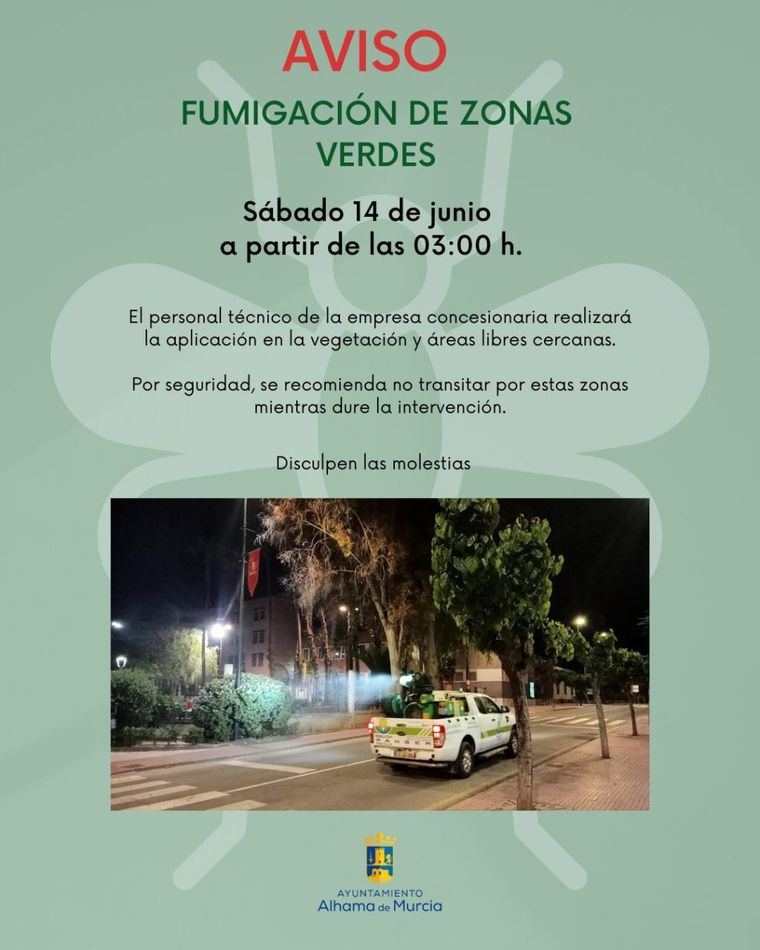 El Ayuntamiento aconseja no transitar por zonas que serán fumigadas este sábado