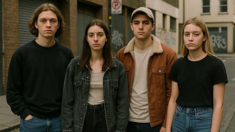 -[Estilo fotográfico realista] Jóvenes apáticos, pero no tristes. En un ambiente urbano


