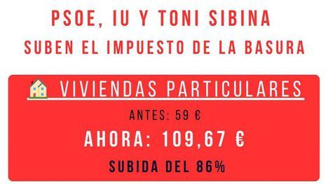 PSOE, IU y Toni Sibina confirman la subida de la basura, critica el PP