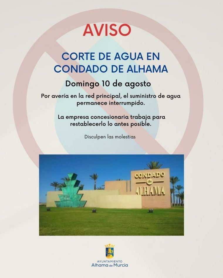 Corte de agua en Condado por la rotura de una tubería