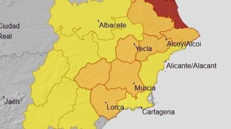 AEMET activa la alerta naranja por lluvia en la Región desde mediodía