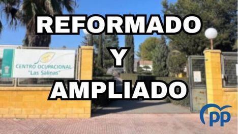 PP: 'El Partido Popular de Mª Cánovas rescató el Centro Ocupacional de las Salinas'