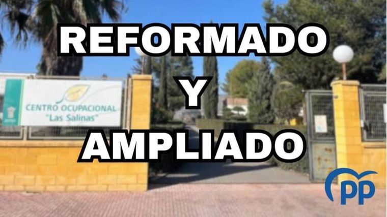 PP: 'El Partido Popular de Mª Cánovas rescató el Centro Ocupacional de las Salinas'