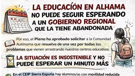 PSOE: 'La educación en Alhama no puede seguir esperando al Gobierno regional'