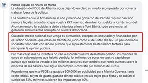 LasNoticiasRM presenta un requerimiento al PP de Alhama para que rectifique su acusación