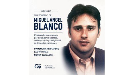 PP: “Hoy recordamos a Miguel Ángel Blanco, asesinado por ETA por defender la libertad”