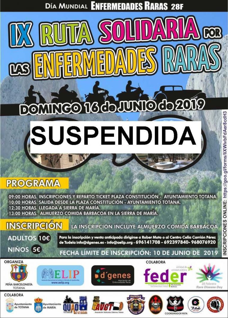 Supendida la ruta por las Enfermedades Raras entre Totana y María
