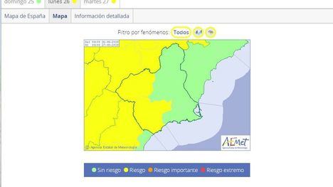 Alerta amarilla por lluvias y tormentas el lunes por la noche