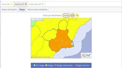 La Aemet eleva a nivel naranja la alerta por lluvias y tormentas