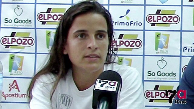 María Requena, en la rueda de prensa de este viernes en el Guadalentín previo al partido contra el Málaga CF Femenino.