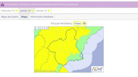 Alerta amarilla por vientos de 80 km/h mañana jueves