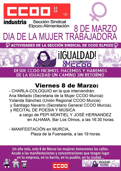 CCOO ElPozo organiza una charla en Alhama por el Día de la Mujer