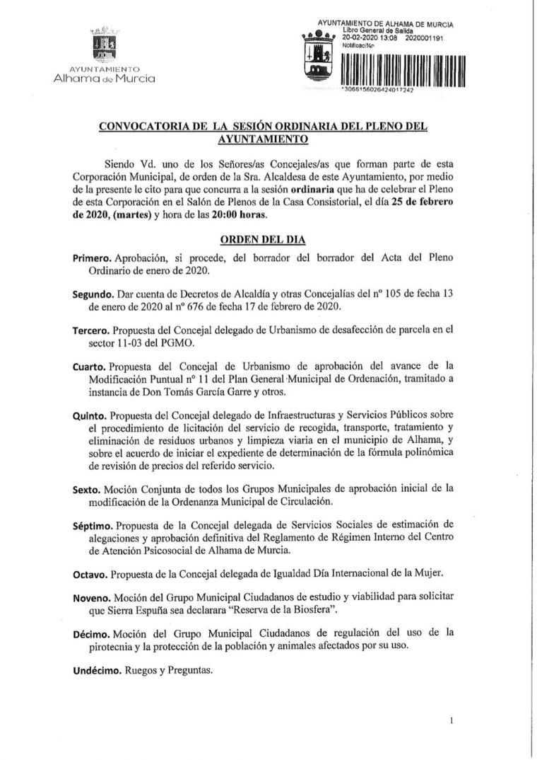 El pleno de febrero abordará el contrato de recogida basuras