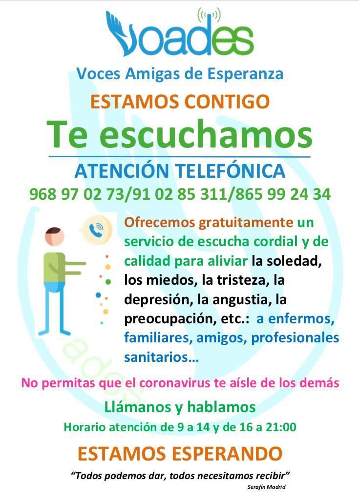 Voades ofrece atención a personas angustiadas por el coronavirus