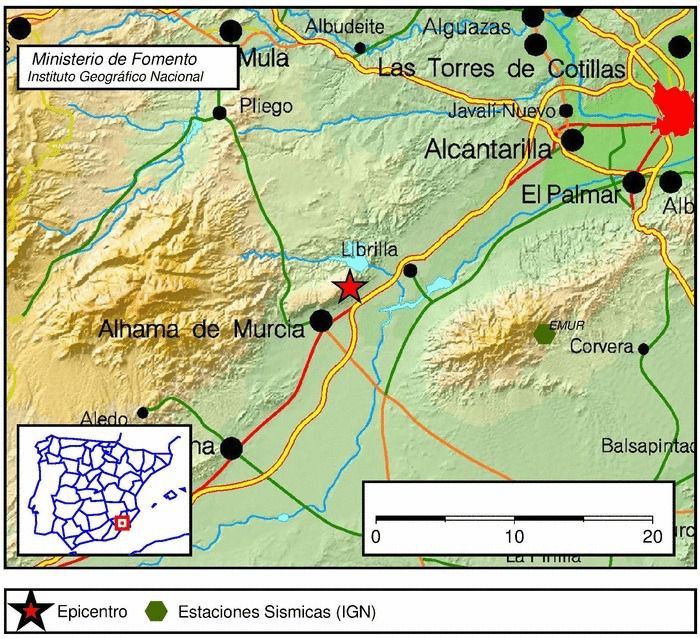 Terremoto de magnitud 2,4 entre Alhama y Librilla sin daños