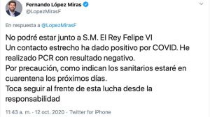 López Miras, aislado al ser contacto estrecho de un positivo Covid19