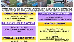 Deportes informa de los horarios especiales por Navidad